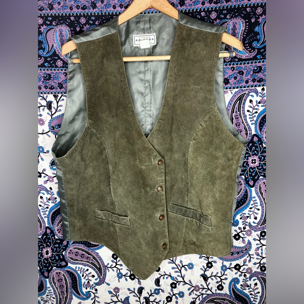 Arizona vintage green suede vest L